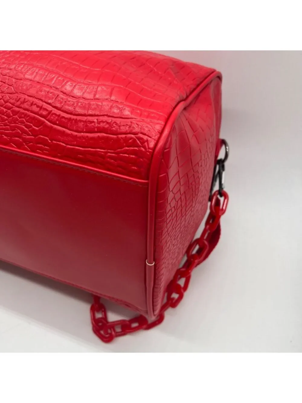 Privata Red Croc-Embossed Faux Leather Duffel Bag